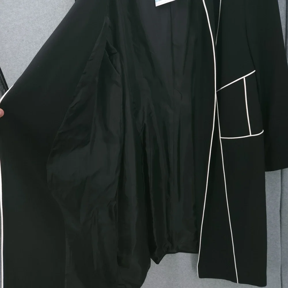 Kasper Stretch Crepe Piping Trim Long Open Front Black Jacket Womens Size‎ 20W